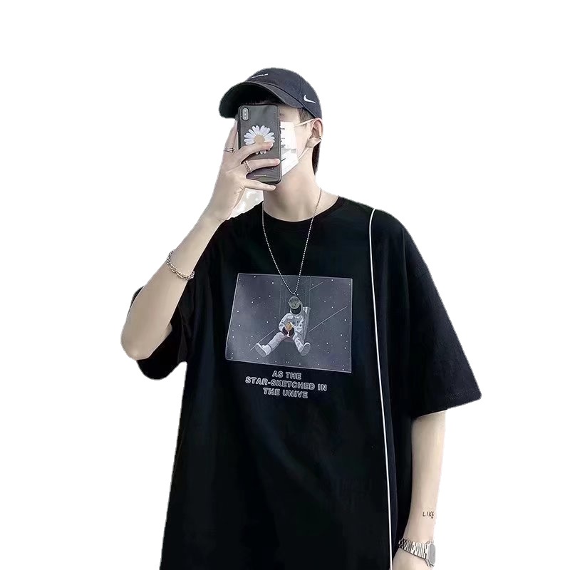 Áo Thun Tay Ngắn Dáng Rộng Cỡ Lớn In Hình Phi Hành Gia Kiểu Hip-Hop Đường Phố Hàn Quốc Thời Trang Mùa Hè Cho Nam