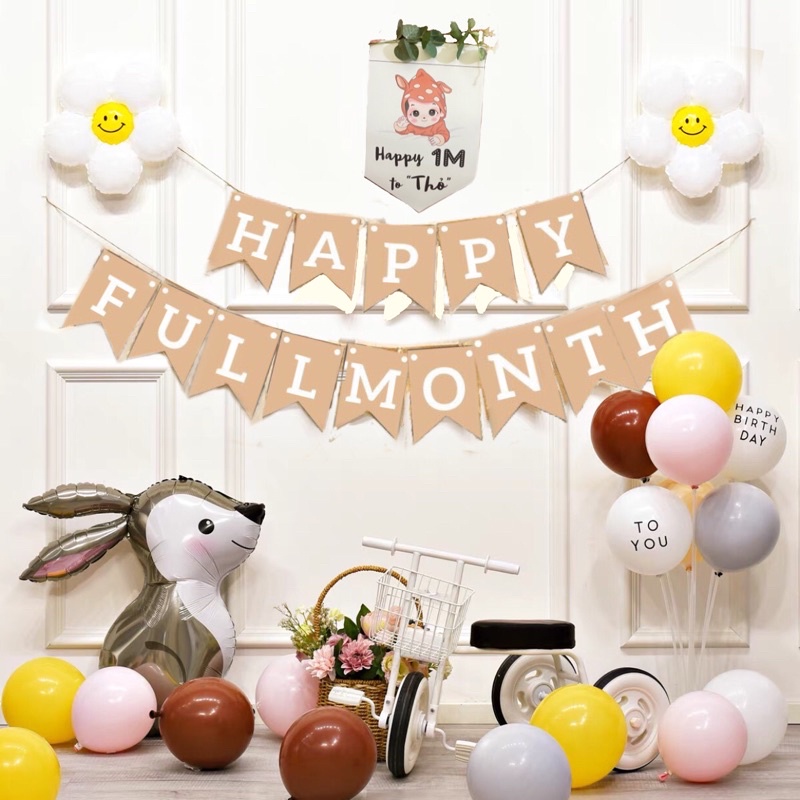 set trang trí full month và happy brithday ( in cờ free)