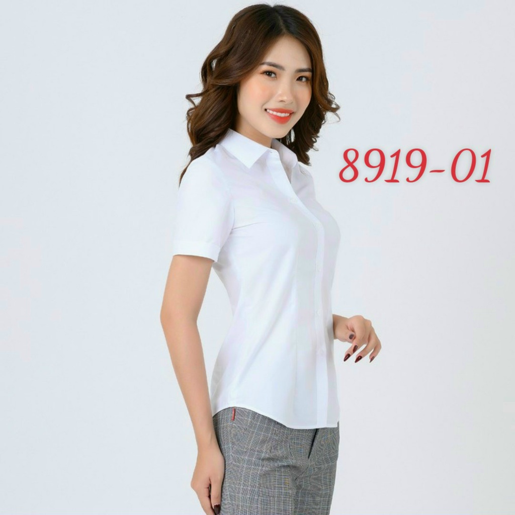 Áo Thái Hòa 2969 8919 vải sợi tre màu trắng trơn co giãn