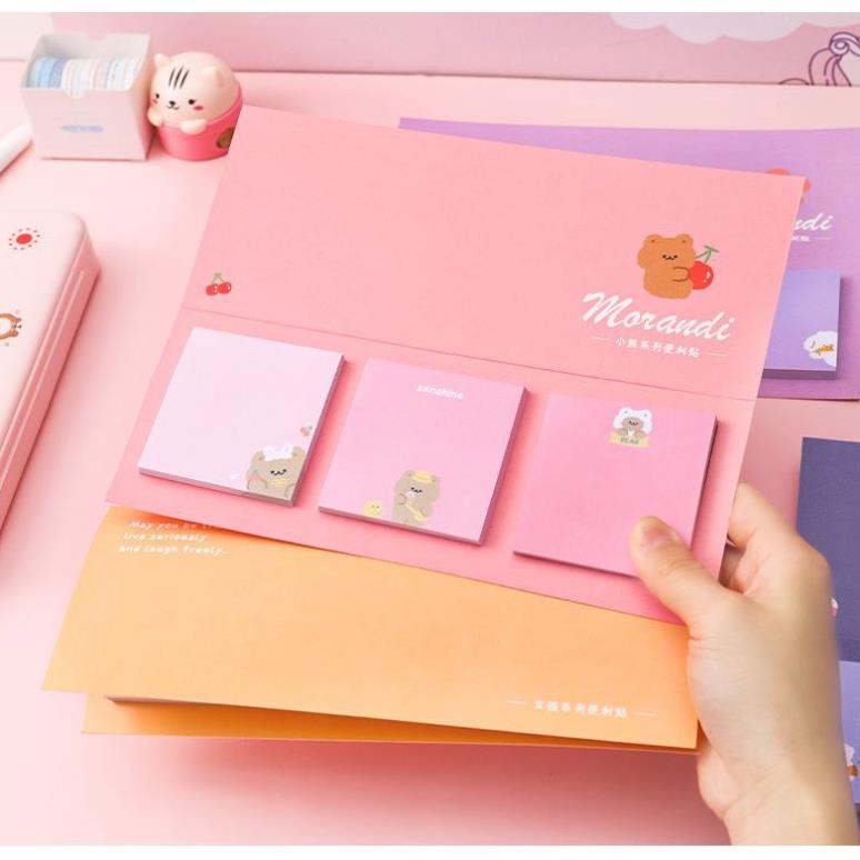 Set 3 tập giấy note Morandi gấu cute H180