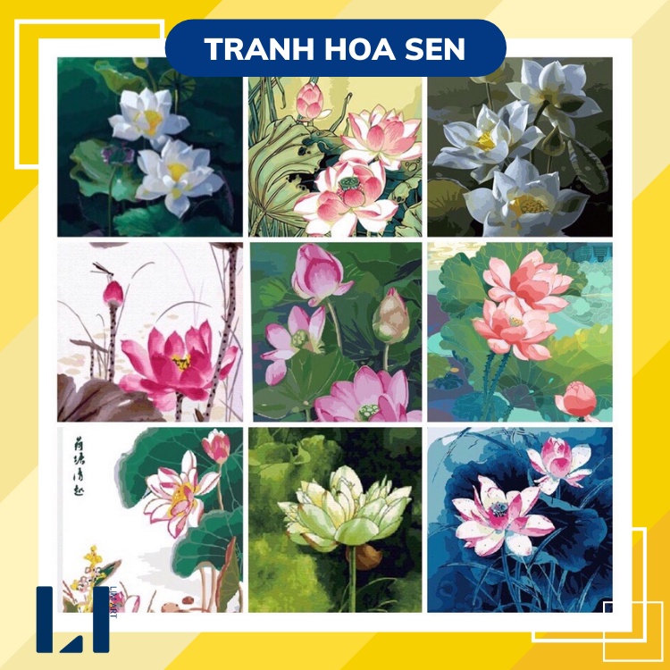 Tranh sơn dầu số hoá có khung LIM Art - Tranh tô màu theo số Hoa sen, hoa súng