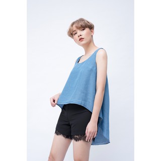 Áo Sát Nách Hai Dây Nữ Dáng Rộng Vạt Tôm Denim Mỏng Phối Dây Đan Chéo Lưng Lạ Mắt Màu Xanh