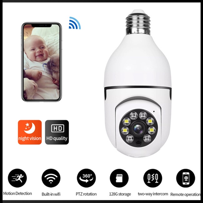 Camera Giám Sát Zevaret E27 1080p Kết Nối Wifi Tự Động Theo Dõi Sức Khỏe Tầm Nhìn Ban Đêm 4x Hình Bóng Đèn