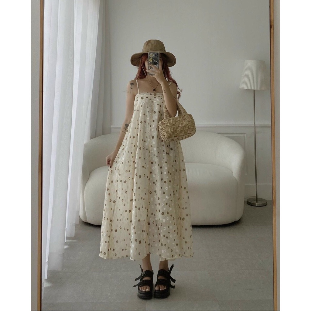 ĐẦM MAXXI HAI DÂY HOA XÒE HOA NHÍ MÀU NHÃ NHẶN ĐI BIỂN TD | BigBuy360 - bigbuy360.vn