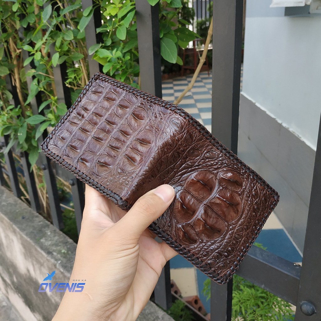 Ví Da Cá Sấu 2 Mặt Đan Viền Thủ Công