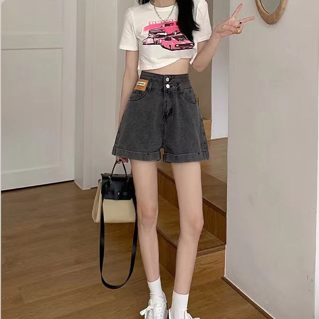 Quần Short Denim Lưng Cao Phong Cách Hàn Quốc Đơn Giản Dành Cho Nữ