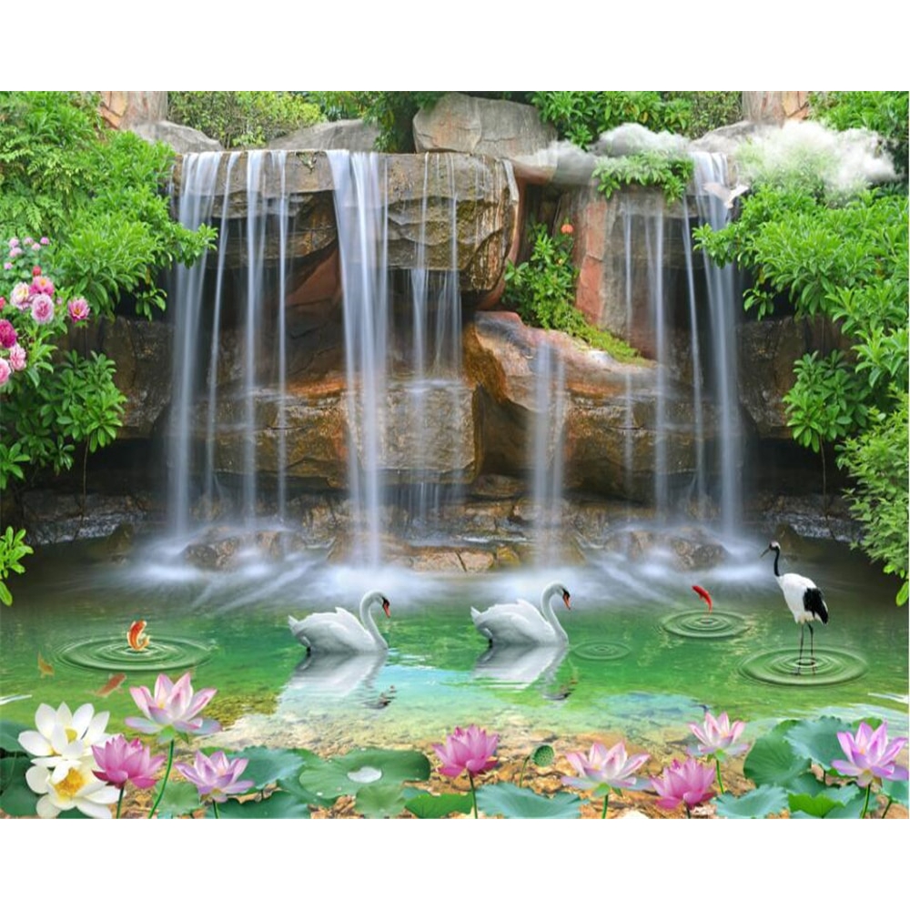 Giấy Dán Tường Họa Tiết Phong Cảnh Thác Nước 3d Lãng Mạn hd Trang Trí Tường