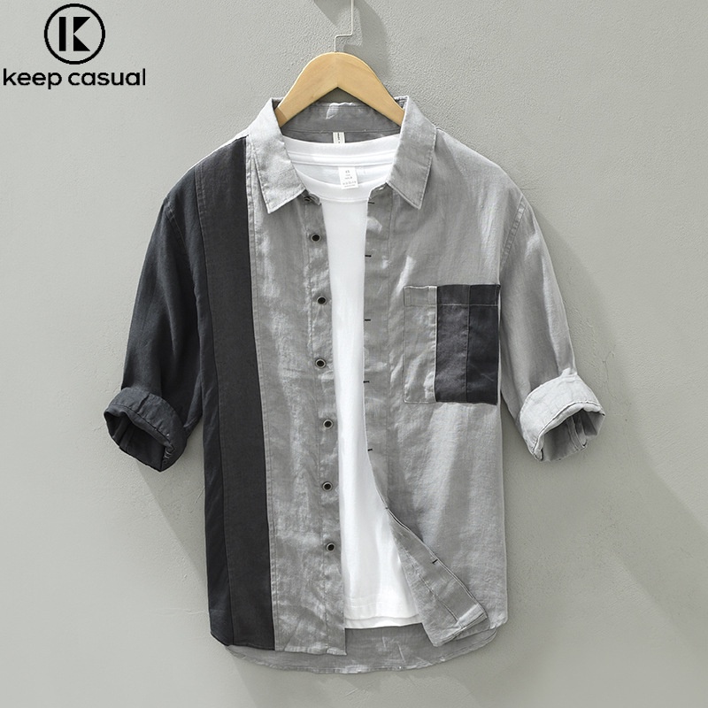 Áo Sơ Mi Linen Tay Lửng Phong Cách Nhật Bản Thời Trang Mùa Hè Cho Nam