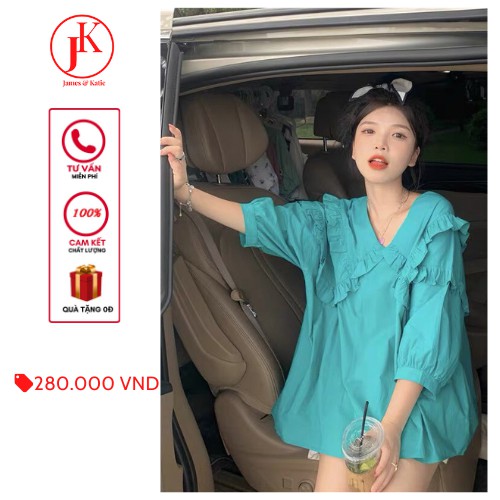 Áo bánh bèo kiểu nữ màu xanh ngọc tôn da xinh (ảnh thật)