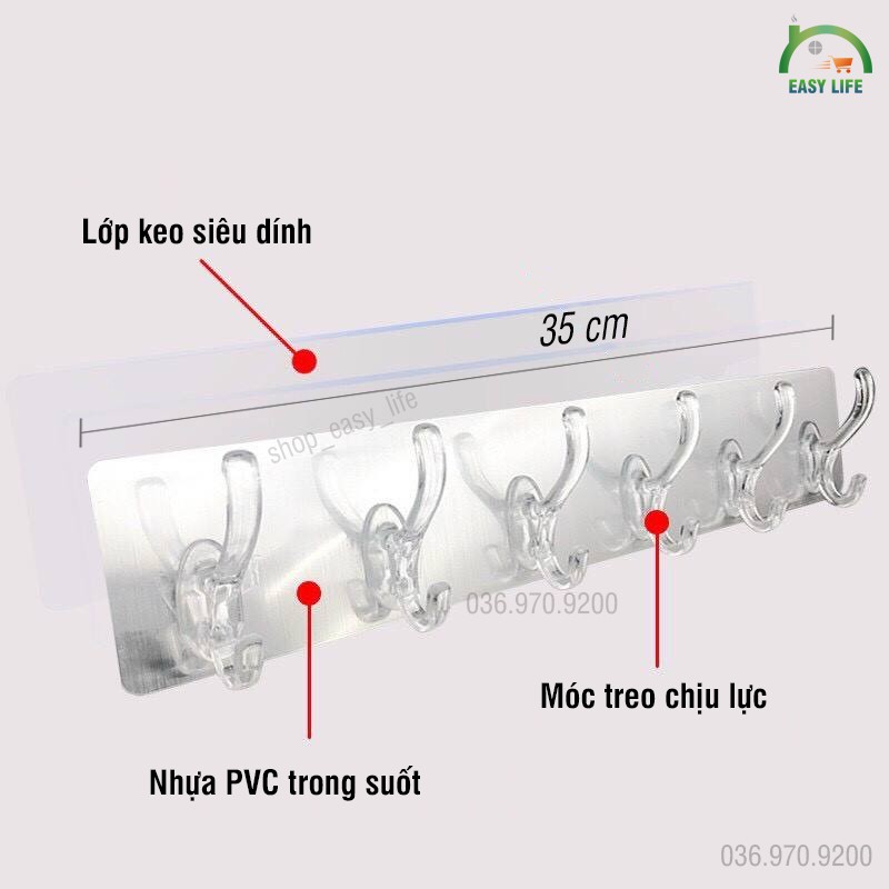 Móc Dán Tường Trong Suốt Siêu Dính - Dãy 6 Móc MD35-X5