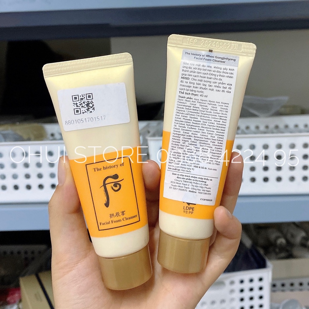 Sữa rửa mặt đông y Whoo Gongjinhyang Facial Foam Cleanser 40ml - Chính hãng LG Vina tem tiếng việt
