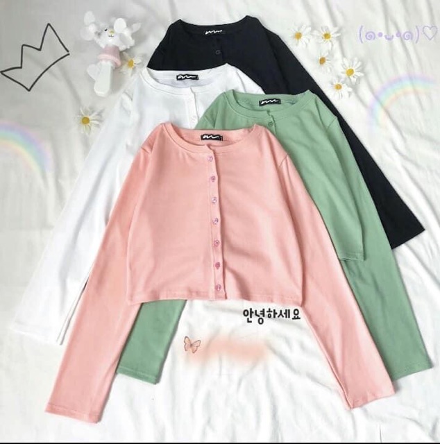 Áo Croptop Nút Trơn Tay Dài Ảnh Thật