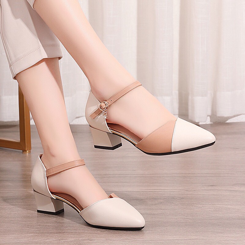 giày Cao Gót Pha Màu Chất Da Siêu Mềm 5cm