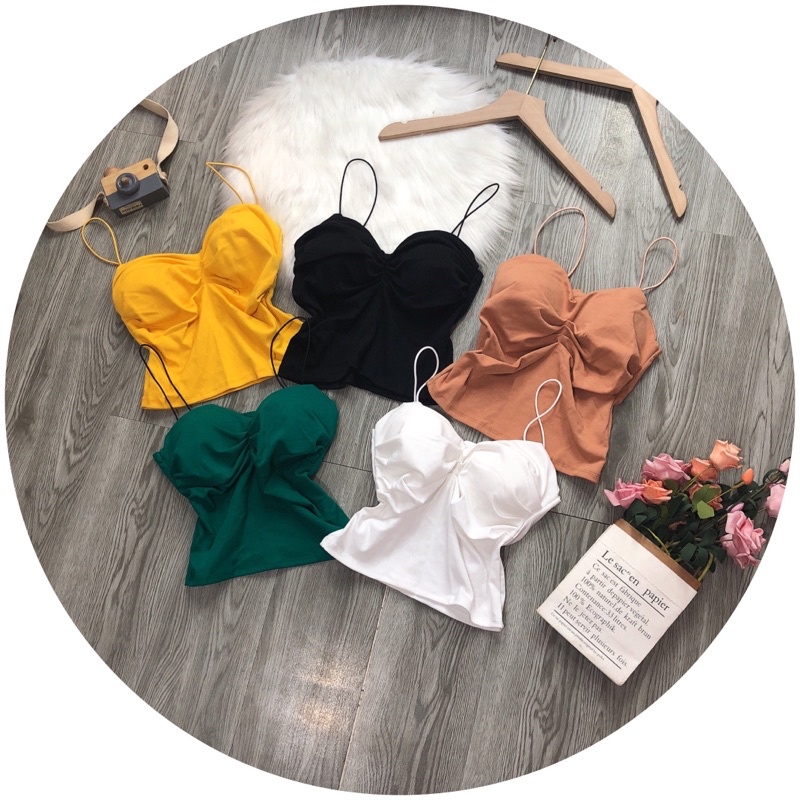 áo 2 dây croptop bún kèm mút ngực