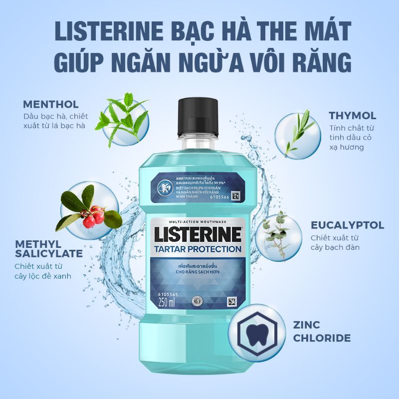 Nước súc miệng Listerine Tartar ngăn ngừa màng bám 500ml, 250ml mới