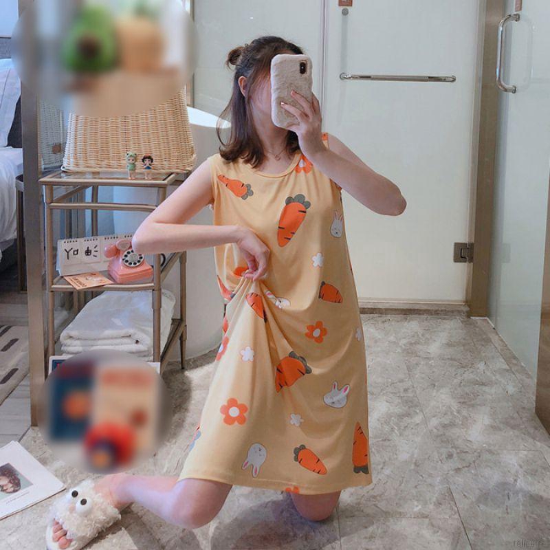 Đầm Ngủ Sát Nách In Hình Hoạt Hình Dễ Thương Cho Bé Gái