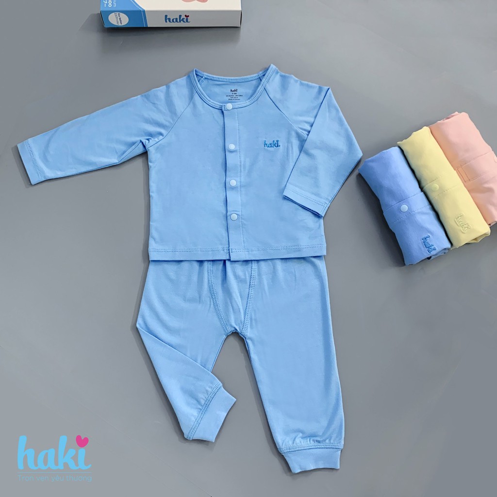 Bộ quần áo dài cài giữa tay raglan; set mặc nhà bé trai và gái vải Bamboo + Cotton cao cấp HAKI BB010 (2.5-13kg)