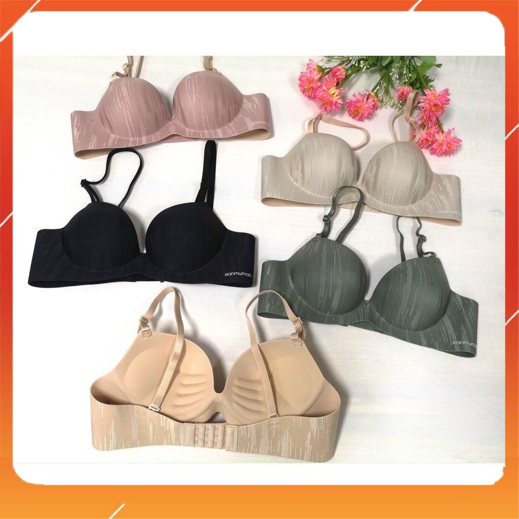 Áo lót nữ su đúc không gọng nâng ngực cup chéo đệm mút bàn tay vân xước họa tiết lông ngỗng A5070