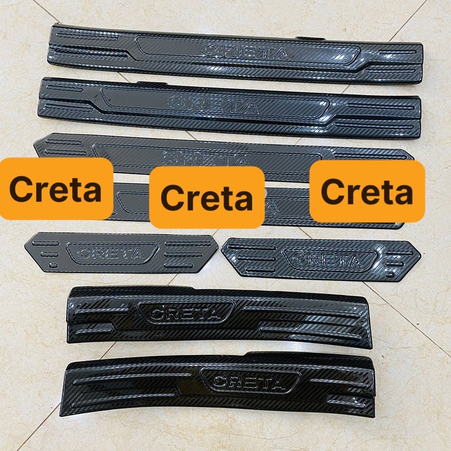 Ốp Bậc Cửa, Nẹp Bước Chân Hyundai Creta 2021 2022 Mẫu CARBON Cao Cấp