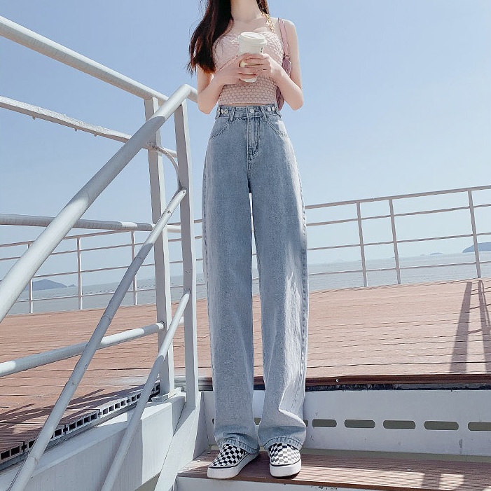 Quần Jeans Nữ Lưng Cao Ống Rộng Thời Trang Hàn Quốc