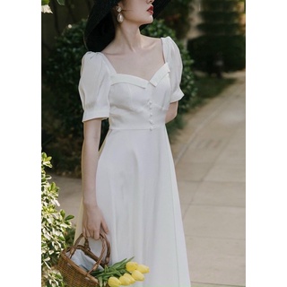 Đầm midi trắng form dài nẹp cổ, váy thu đông, váy du lịch xuongvnxk vnxk