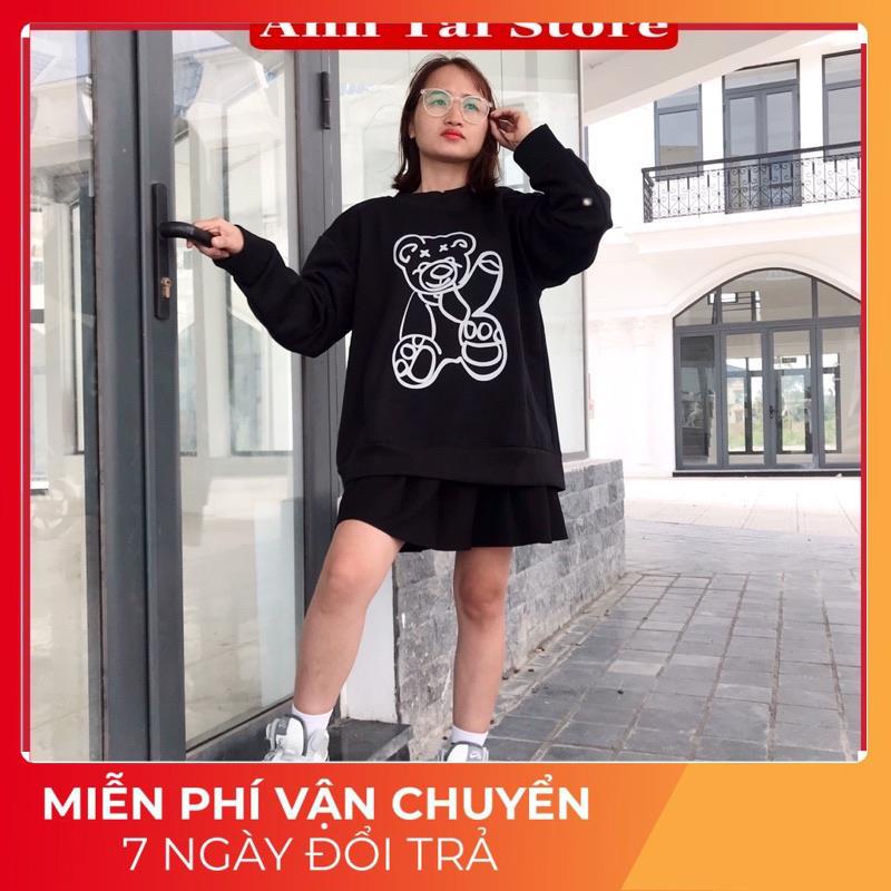 Áo Sweater nam nữ in hình gấu phản quang chất nỉ bông giày đẹp form rộng unisex phong cách Hàn Quốc TA 1102