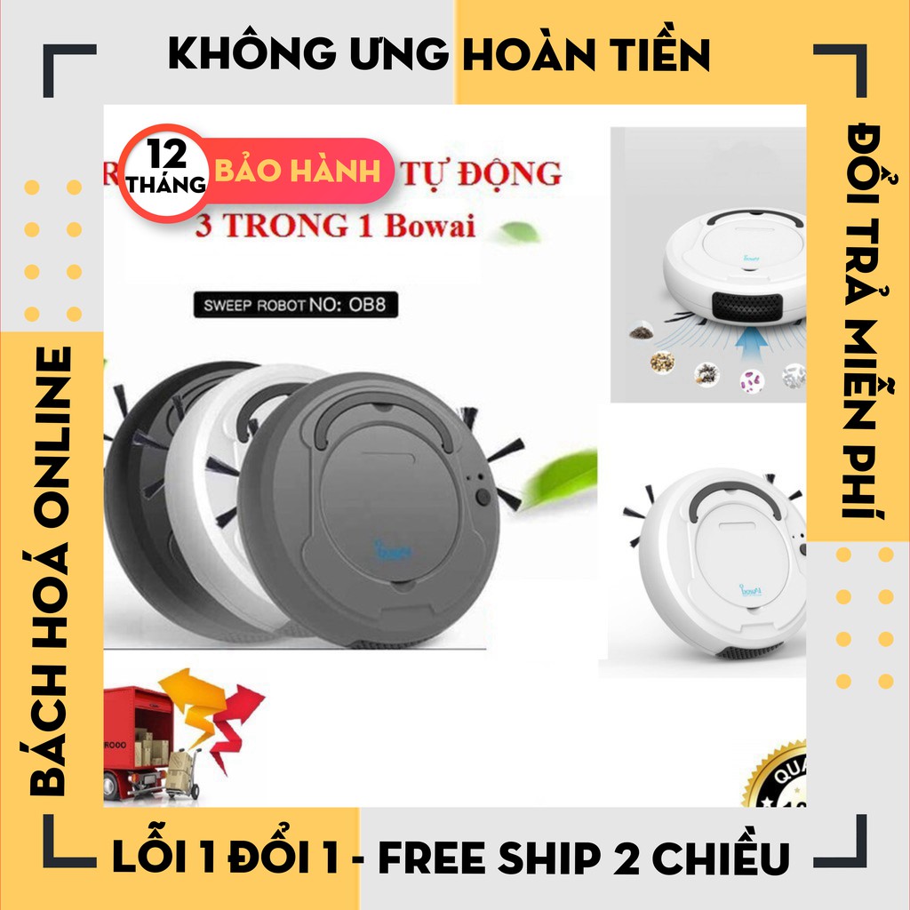 Robot hút bụi tự động Bowai thông minh, Robot hút bụi lau nhà tự động công nghệ AI 3 trong 1