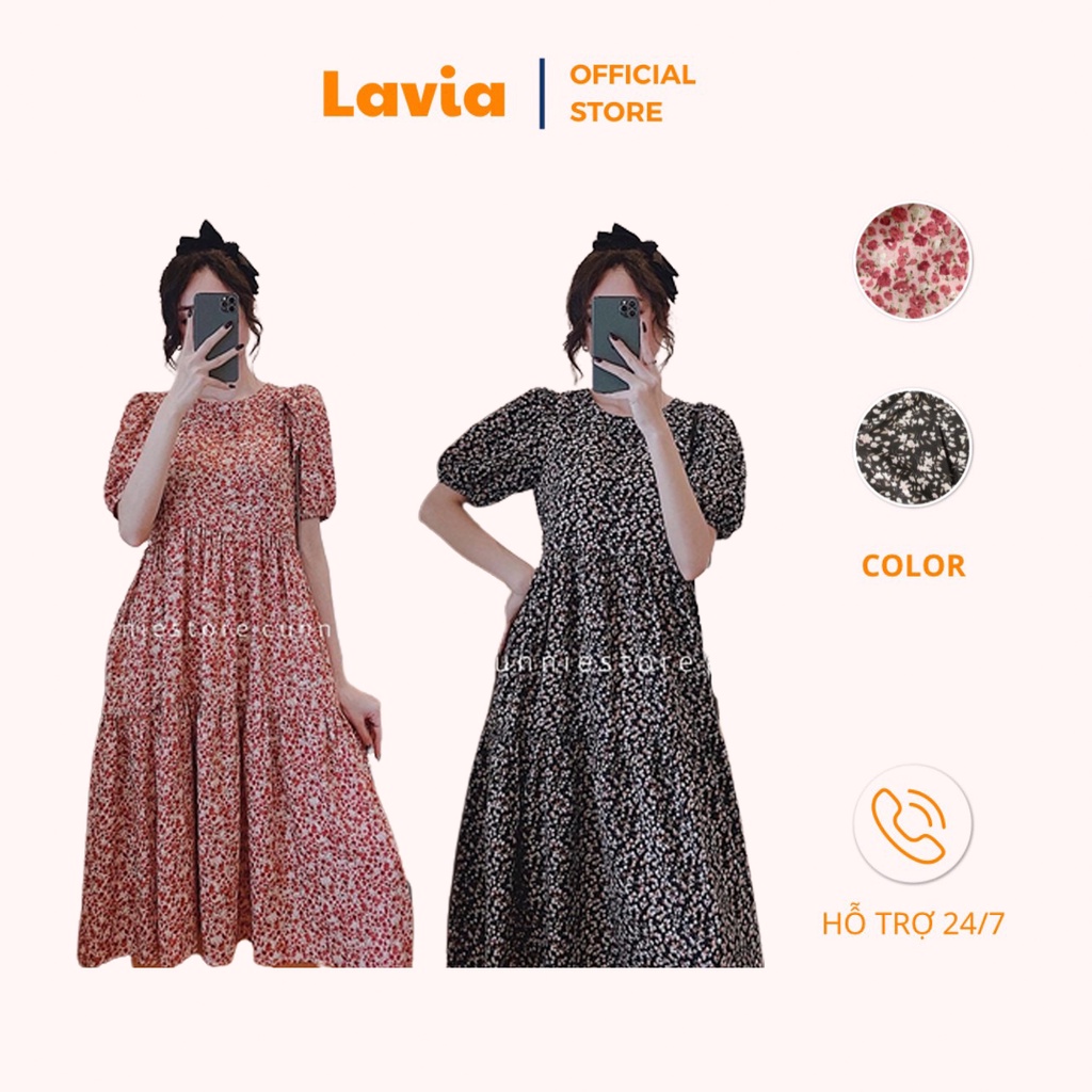 Đầm bầu đẹp Lavia, váy bầu xinh mùa hè hoa nhí dáng suông, đầm bầu thiết kế công sở đẹp đi dự tiệc
