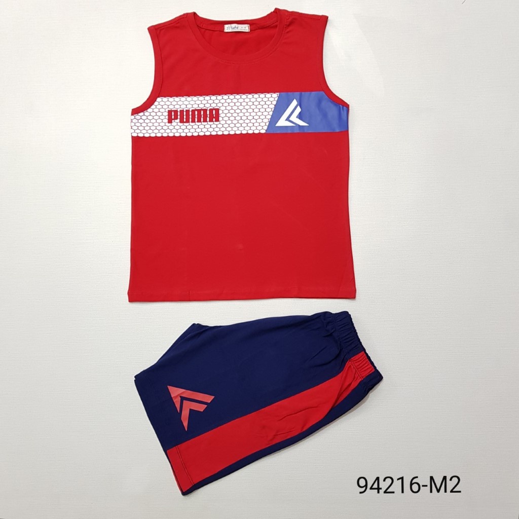 94216-M1 - Bộ cotton , sát nách , in puma , màu xanh coban , size nhỡ 9t-14t , ri6 - hàng Made in Vietnam