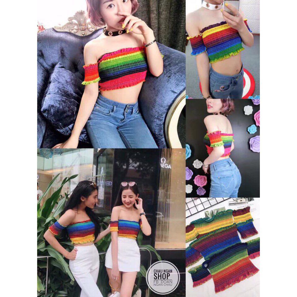 croptop body - Áo trễ vai nữ 7 sắc cầu vồng (kèm ảnh thật ) hàng đẹp