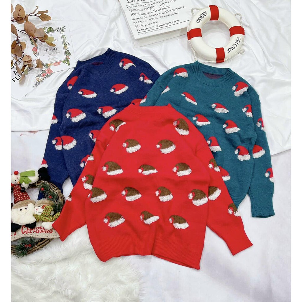 Áo Len Nữ Cây Thông Noel Nón Giáng Sinh Vải Dày Mặc Mùa Thu Đông Cực Ấm