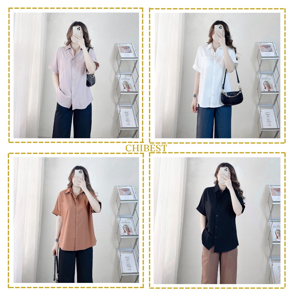 [Mã FAMARAL1 giảm 10K đơn 50K] Áo sơ mi nữ form rộng áo sơ mi tay lỡ gấp line CHIBEST AAA125