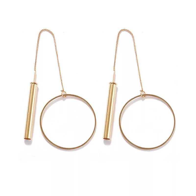 Bông tai Bạc 925 Phong Cách Hàn Quốc - HOA TAI HÌNH HỌC TRÒN DÁNG DÀI ( Cao Cấp )- ẢNH CHỤP THẬT