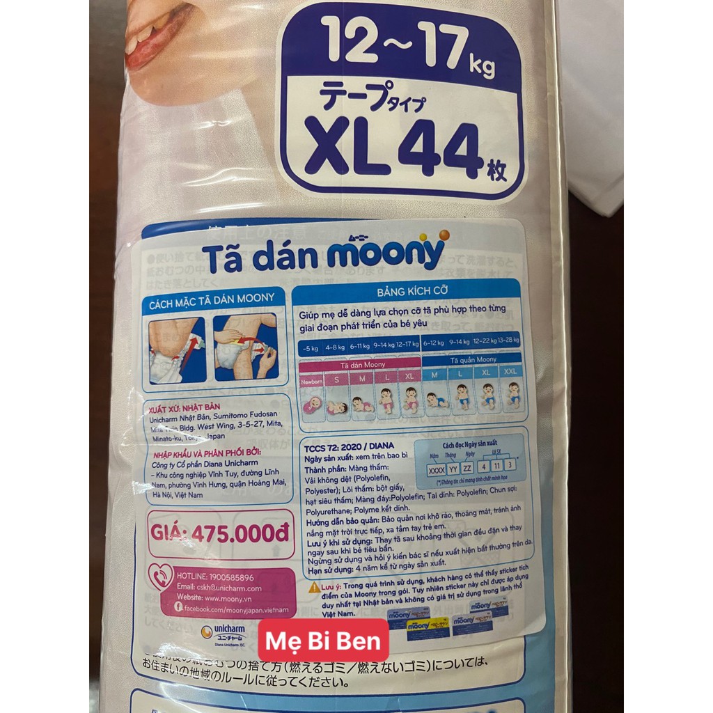 [SALE 50%] TÃ DÁN MOONY CAO CẤP SIZE XL44 MIẾNG - Cho bé 12-17kg Nhập khẩu từ Nhật Bản