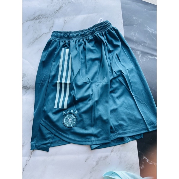 Set Bộ quần áo thể thao bóng đá nam nữ vải gai thái đội tuyển đức áo xanh ngọc quần xanh thẫm xẻ tà 2022 2023