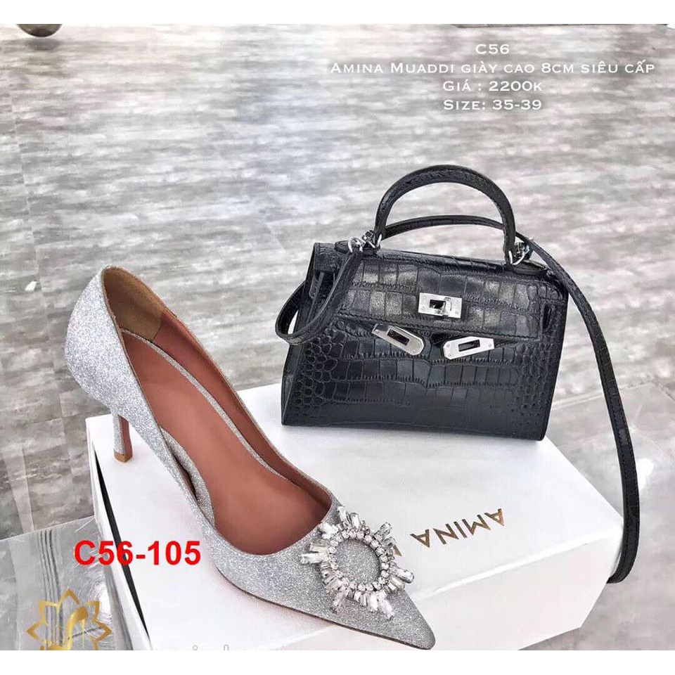 C56-105 Amina Muaddi giày cao 8cm siêu cấp