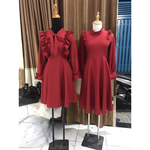 ( Có BIGSIZE NAM 100kg) Áo váy đôi nam nữ đỏ váy vintage mặc tết, noel xinh Forever Couple Store (giá gồm áo và váy)