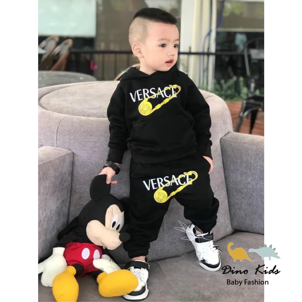 Quần áo thu đông bé trai, bộ quần áo hoodie chất nỉ da cá họa tiết VERSA dáng thể thao cho bé