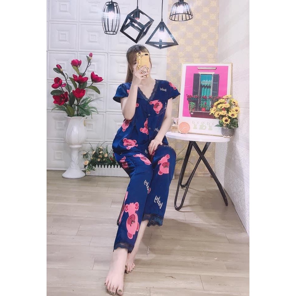 Pizama satin lụa cổ tim | BigBuy360 - bigbuy360.vn