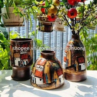 Bình hoa gốm sứ vẽ thủ công Bát Tràng