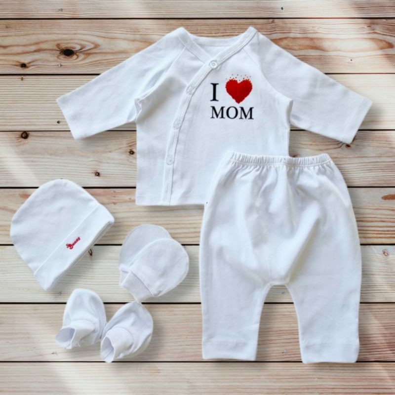 Bunnybaby - Combo 2 bộ sơ sinh I love Mom+ Dad BUNNY bao gồm nón vớ