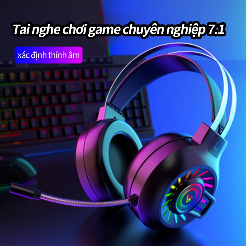 Tai nghe headphone H300 RGB phát sáng  âm thanh trầm kèm microphone chơi game màng bass kim lọai-