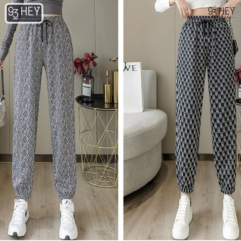 Quần Jogger Nữ Họa Tiết Hoa Văn Dáng Dài Bo Gấu Lưng Cao Cạp Rút Dây Có Túi 93Hey QJG02