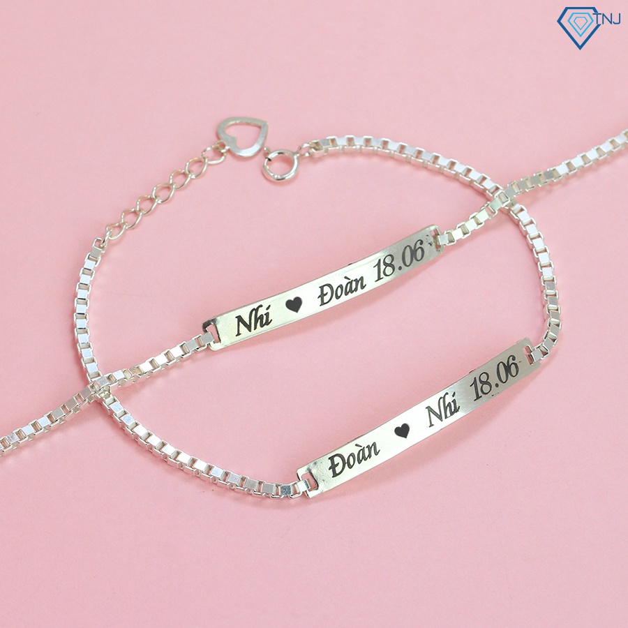 Vòng tay cặp đôi nam nữ bạc thật khắc tên theo yêu cầu LTD0029 - Trang Sức TNJ