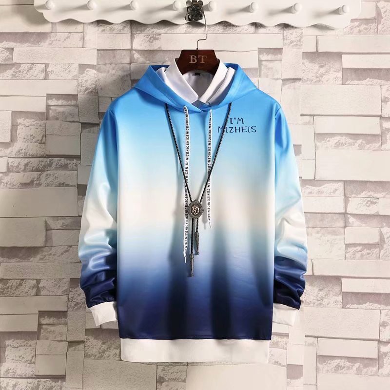 Áo hoodie tay dài kiểu gradient phong cách Hồng Kông kích thước M-XXL với 12 màu tùy chọn cho nam nỉ