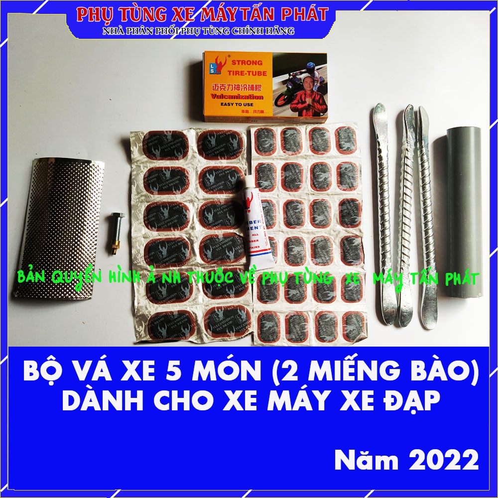 Bộ Vá Xe Máy Xe Đạp 5 Món (2 Miếng Bào) Đa Năng Dùng Vá Xe Khi Bị Lủng Lốp (model 2022)