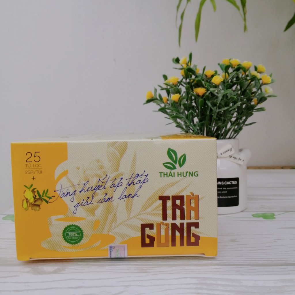 Trà Gừng Thượng Hạng Tăng Huyết Áp Thấp Giải Cảm Lạnh Làm Ấm Cơ Thể - Hộp 25 túi Lọc Có Dây Nhúng