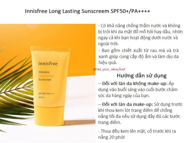 ( Sẵn - Mẫu mới 2019 ) Kem chống nắng Innisfree Intensive Triple Shield / Long Lasting / Mild / No Sebum 50ml