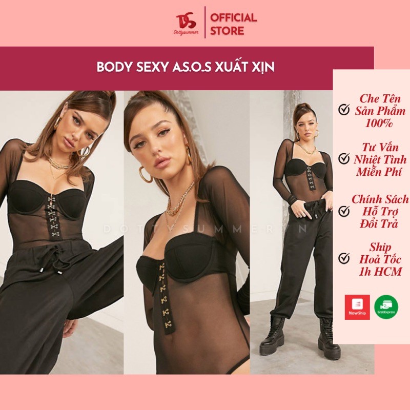 [Hàng Độc] Bodysuit Sexy A.S.O.S Xuất Xịn, Suit Dài Tay Thun Lưới Khoá Gài Trước Ngực Thời Trang