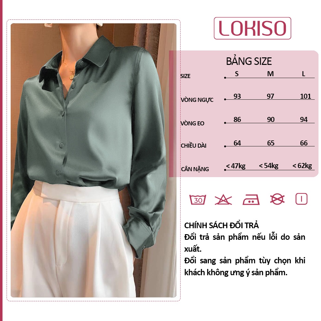 Áo sơ mi nữ công sở tay dài phi lụa satin form suông bigsize LOKISO SM02